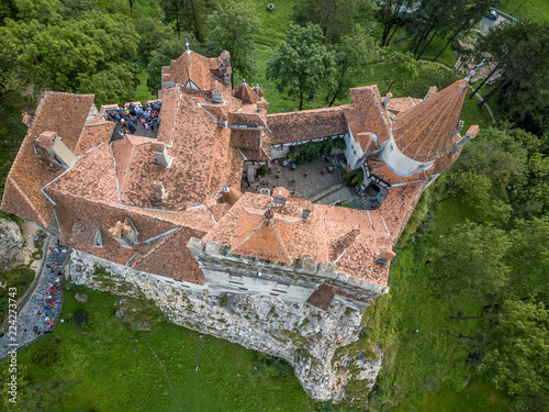 Aerial view of Dracula vampire royal castle in Bran Transylvania Romania