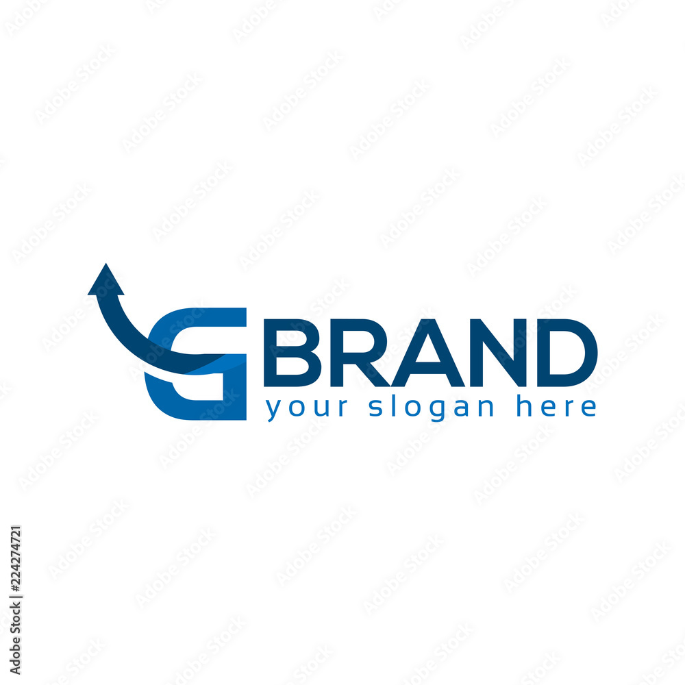 Letter G logo with arrow vector icon, flat design