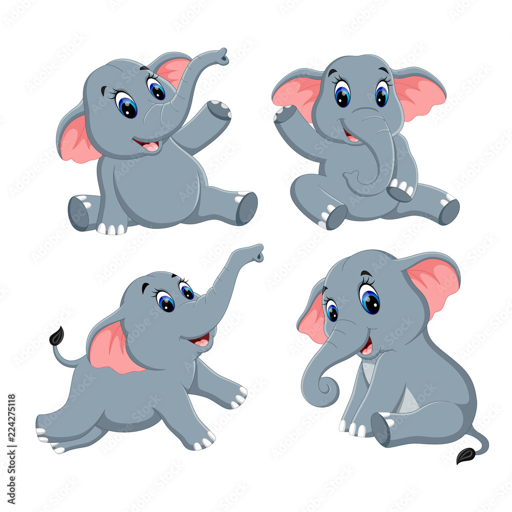 Naklejka premium the collection of the cute elephant with different possing 