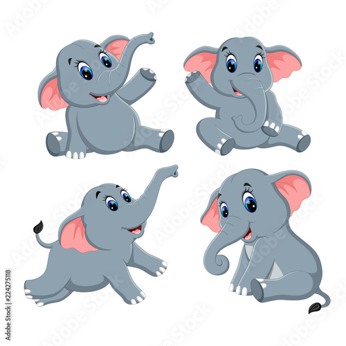 the collection of the cute elephant with different possing  