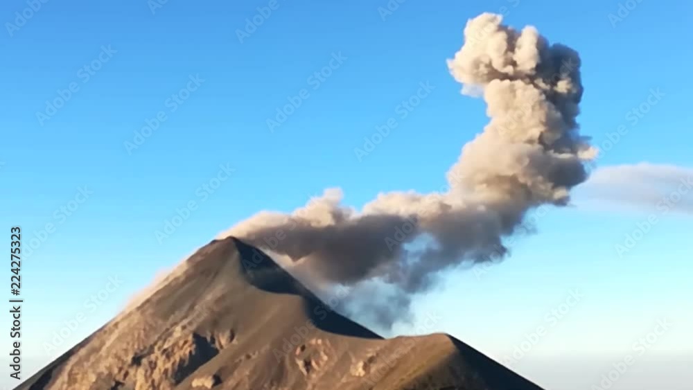 Volcan del Fuego in Guatemala erupting as ash and smoke shoot into the air.