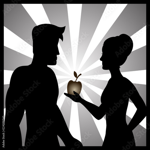 Illustration of Adam and Eve with the forbidden fruit
