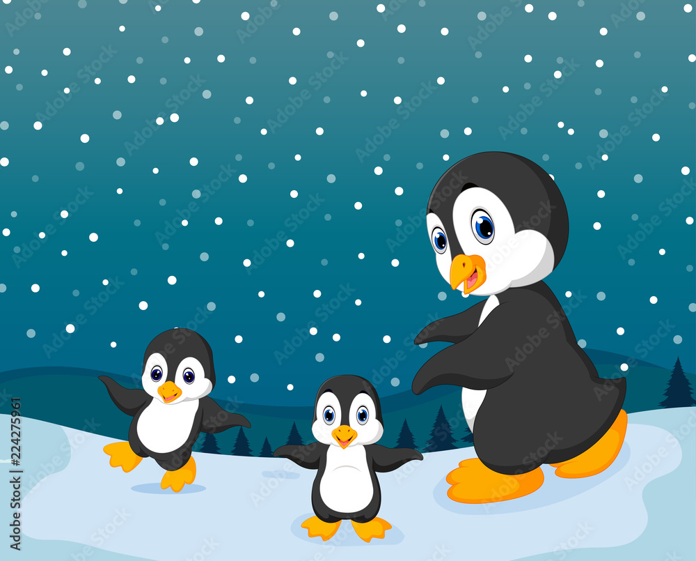 Obraz premium the winter season with the small penguin and snow 