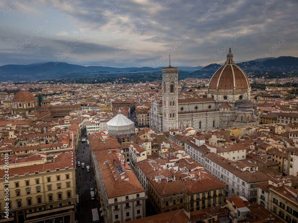 Florence Firenze aerial panorama landscape of the Renaissance city center with the dome