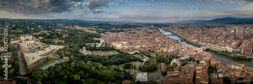 Firenze (Florence) aerial panorama view  with the Ponte Vecchio over the Arno river © tamas
