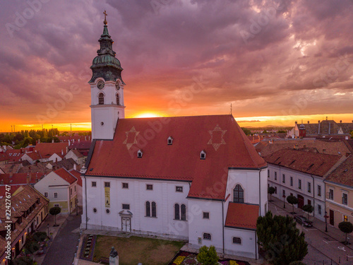 Vászonkép Stunning sunset with purple red blue orange and yellow colors over Mosonmagyarov