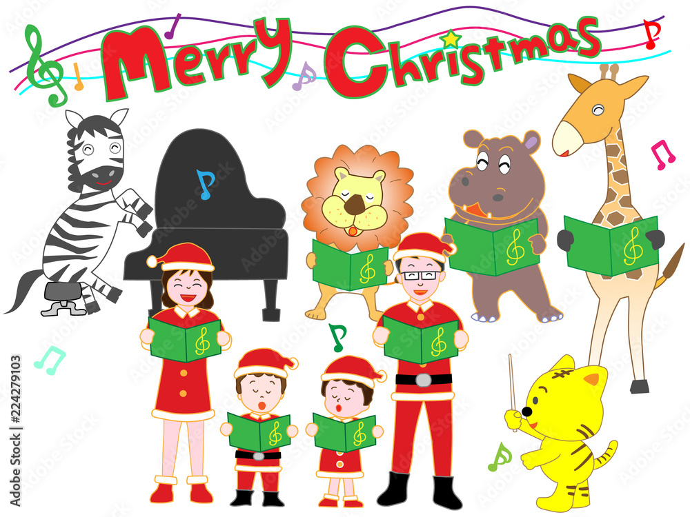 Fototapeta premium 家族と動物たちのクリスマスコンサート