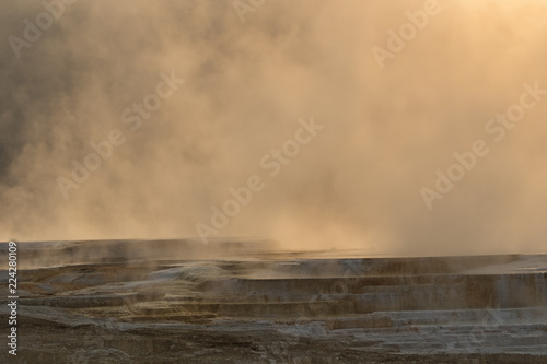 Steaming volcanic terraces of mammoth hot springs,  yellowstone national park