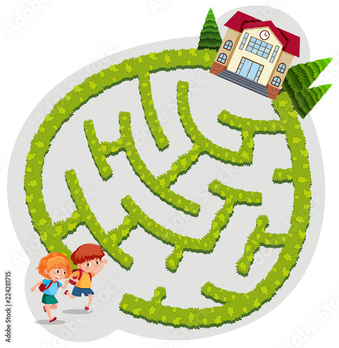 Students going to school maze template