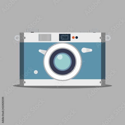 Old film camera. Vintage photo. Stock flat vector illustration.