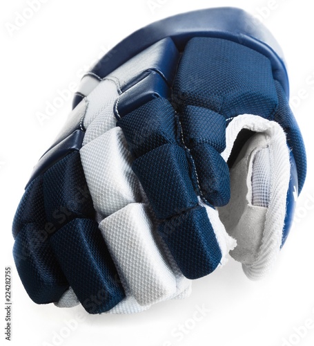 Single Blue and White Ice Hockey Glove, Isolated on White