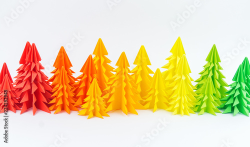 Multicolored paper Christmas tree white background