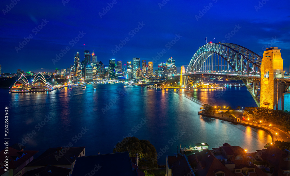 Fototapeta premium Port i most w Sydney w mieście Sydney