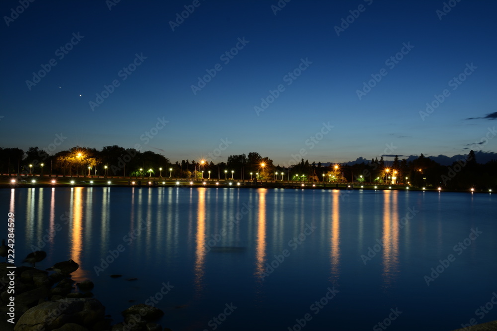 city light at night on the lake