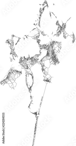 Black and white graphic design of iris on a white background.