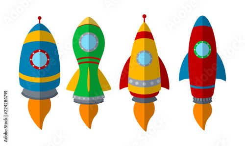 Set of colorful rocket isolated on white background