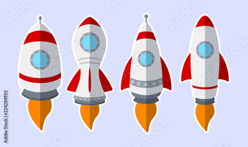 Set of rocket stickers isolated on white background