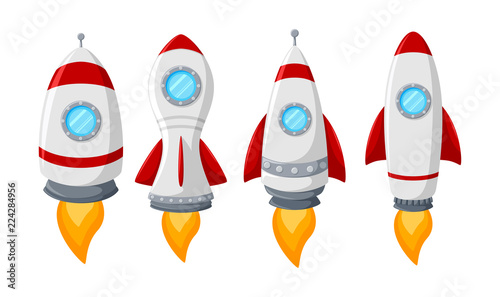 Cartoon rocket ship collection isolated on white background