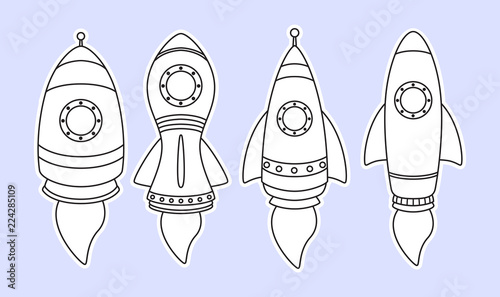 Rocket ship icon set isolated on gray background