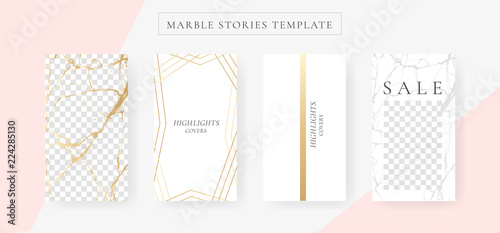 Instagram Stories template.  Marble Highlights Covers Design Vector