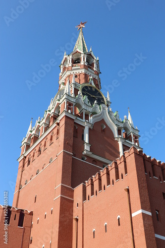 Amazing closeup view of Spasskaya tower of Moscow Kremlin, Russia