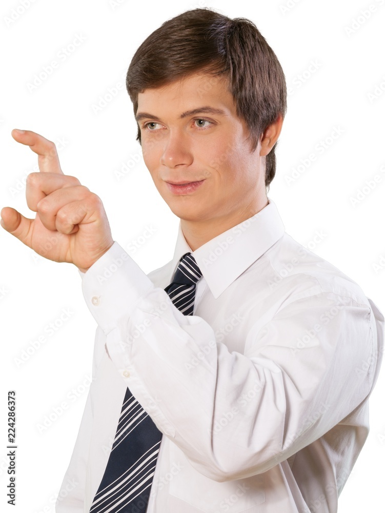 Young Businessman Using Holographic Interface - Isolated Young Businessman Using Holographic Interface - Isolated