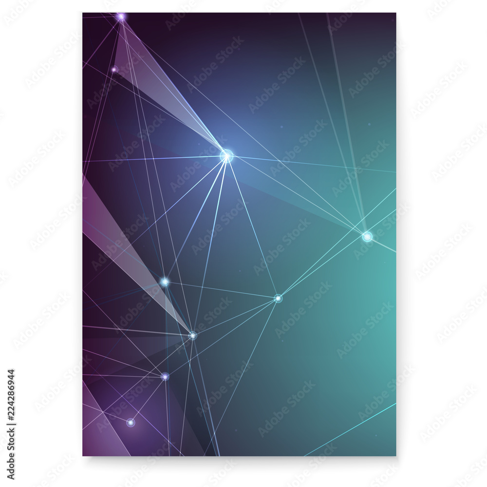 Modern poster with abstract plexus shapes, vector illustration. Concept of communication links, network, internet, mobile and satellite communications. Grid with points connected by lines