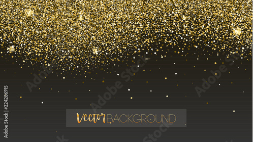 Golden glitter texture. Sparkling snow dust falling down. Template for New year and Christmas cards. Shining vector background for cover, luxury invitation, birthday or holiday cards, certificate. photo