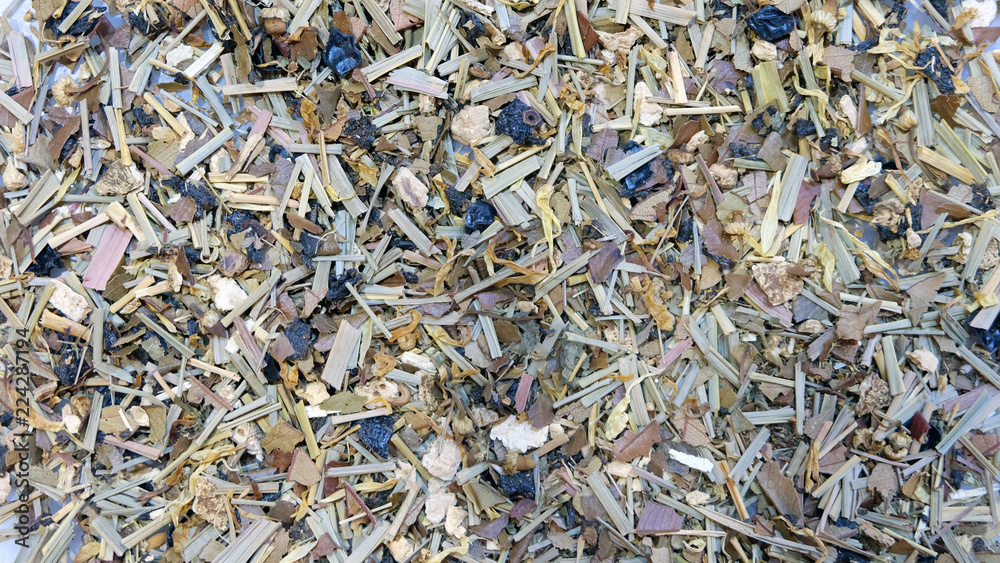 Background of mixed herbal tea, dried leaves and fruits Background of mixed herbal tea, dried leaves and fruits