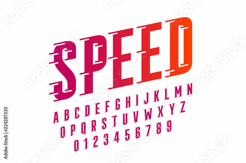 Speed style font, alphabet and numbers