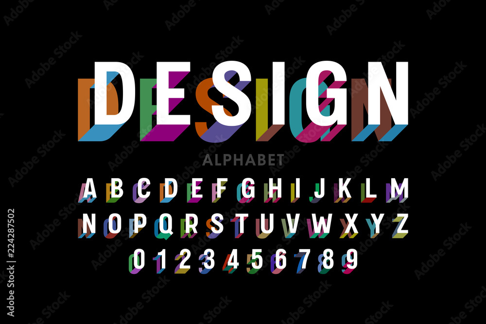 Naklejka Nowoczesny design czcionki, litery i cyfry alfabetu