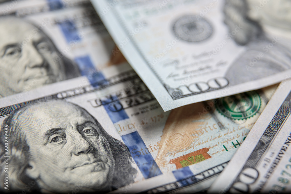 Dollars Closeup Concept. American Dollars Cash Money. One Hundred Dollar Banknotes. Dollars Closeup Concept. American Dollars Cash Money. One Hundred Dollar Banknotes.