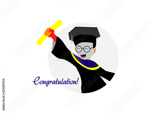 Boy standing with diploma, graduating university, receiving diploma and degree