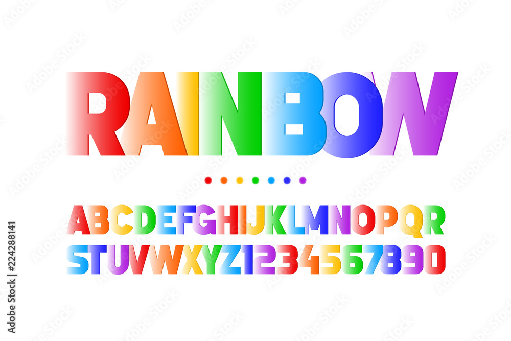 Colorful font design, alphabet letters and numbers