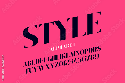 Fashion industry style font design, alphabet letters and numbers