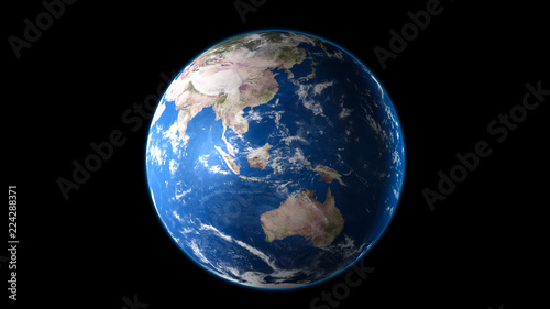 Earth blue planet isolated on black background. 3D render
