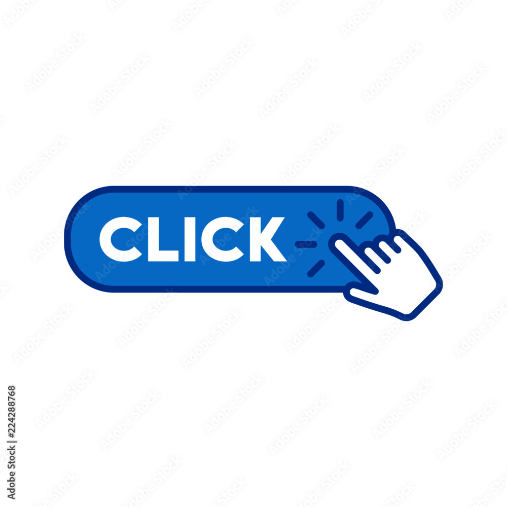 Hand clicking on click here button, vector icons Hand clicking on click here button, vector icons