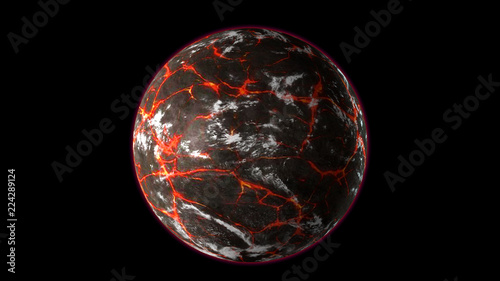 Perishes planet earth, Armageddon. 3D render of hot liquid lava planet on black background