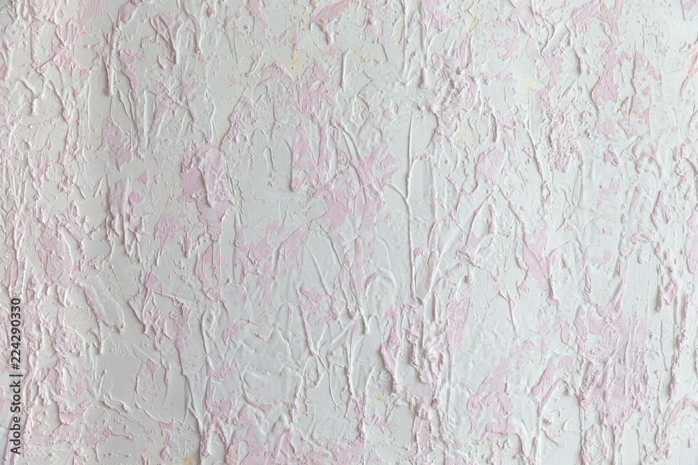 surface of white and pink paint flow wall background texture.