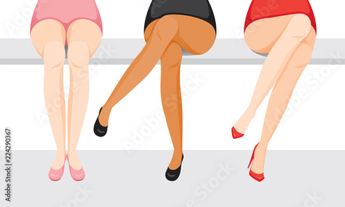 Women’s Legs With Different Skin And Types Of Shoes, Sitting With One's Legs Crossed, Footwear, Fashion, Objects