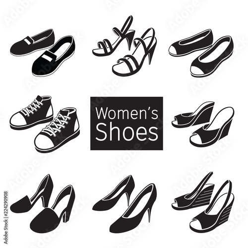 Collection Of Different Women's Shoes Pair, Monochrome, Footwear, Fashion, Objects