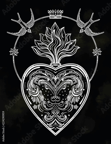 Ornate decorative heart with flame