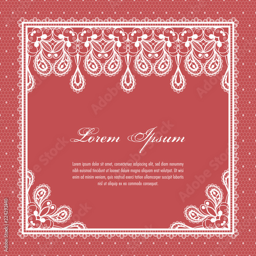 Wedding card or invitation template with a filigree lace floral pattern