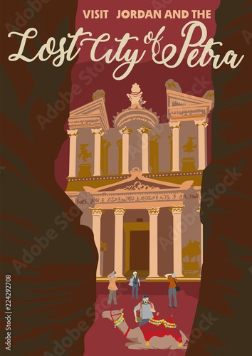 Travel poster vectors illustrations with vintage style from Jordan and Petra city 
