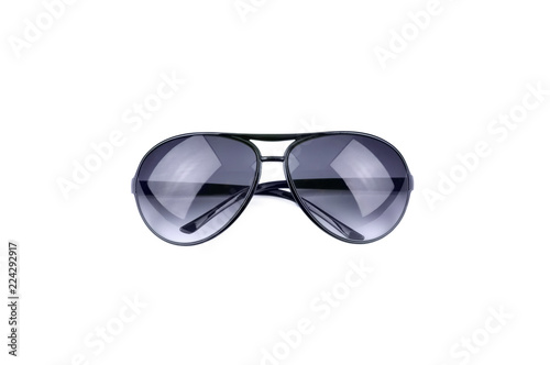 Black sunglasses on white background.