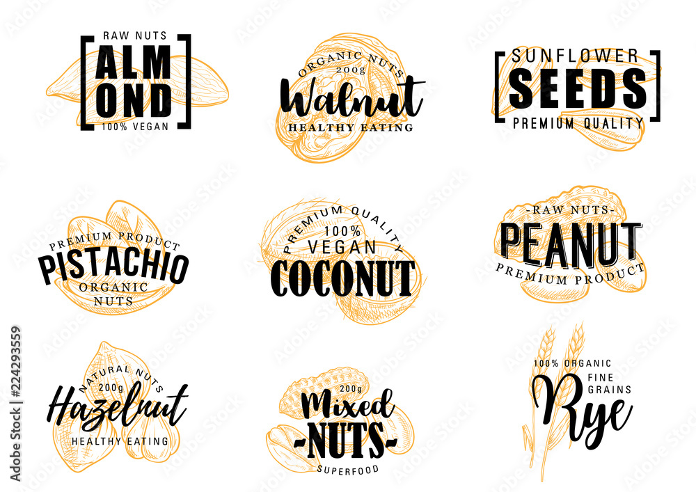 Fototapeta premium Nuts almond, coconut, peanut, hazelnut