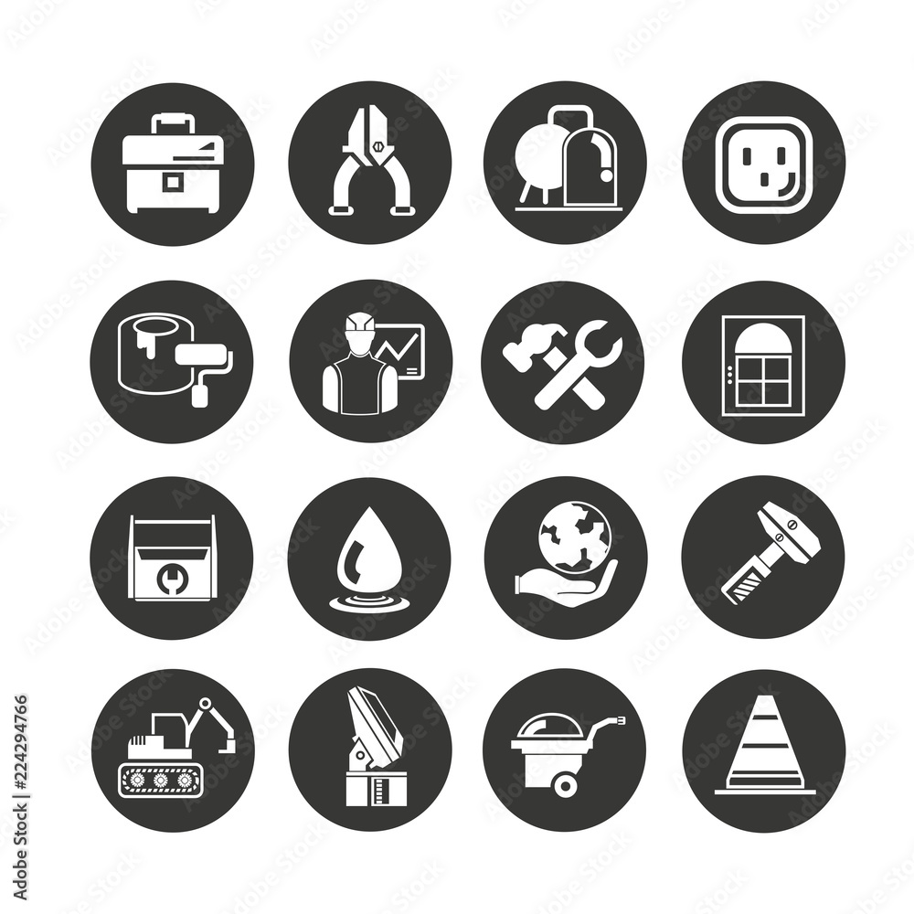 industry icon set in circle buttons