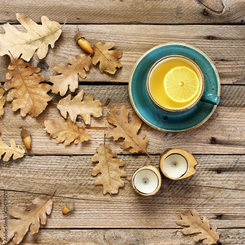 Autumnall still life with tea photo