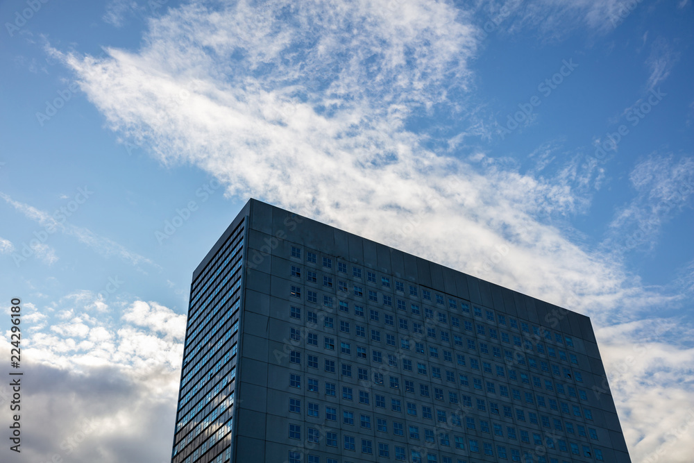 Rotterdam, building against blue sky, background.