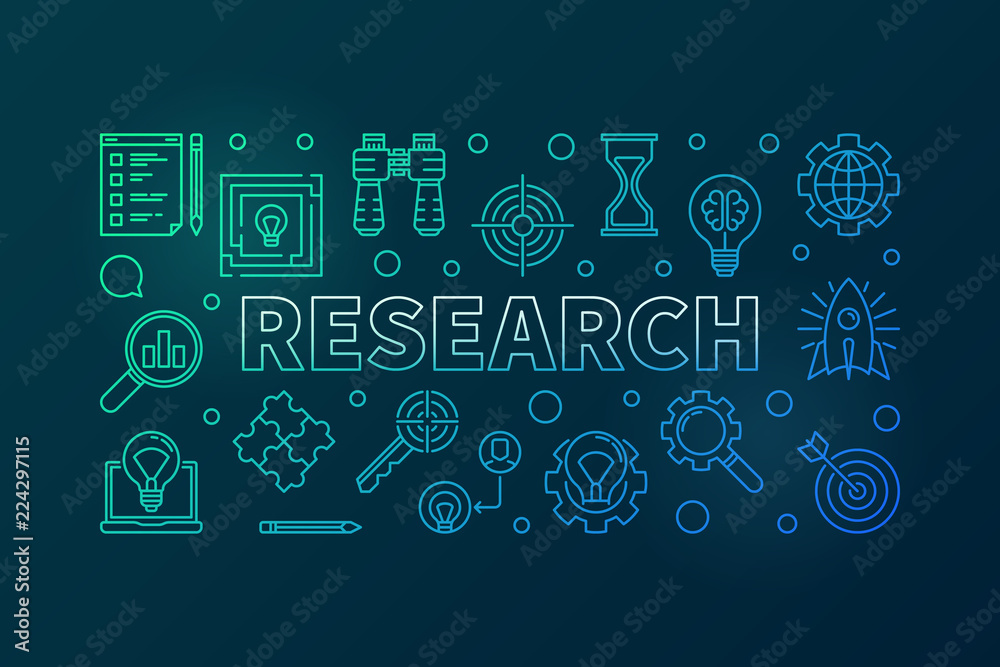 Fototapeta premium Research outline vector colored horizontal illustration